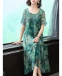 Elegant Floral Print Gradient Short Sleeve Mid-long Dresses