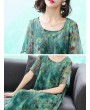 Elegant Floral Print Gradient Short Sleeve Mid-long Dresses