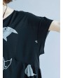 Loose Cat Print Short Sleeve O-neck Vintage Mid-long Dresses