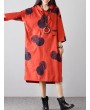 Casual Polka Dot Print Irregular Hem Hooded Long Sleeve Women Dresses