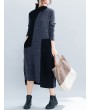 Women Vintage Patchwork Knit Funnel Neck Loose Dress