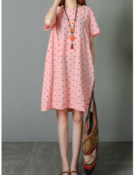 Loose Polka Dot Print Pockets Short Sleeve Vintage Dresses