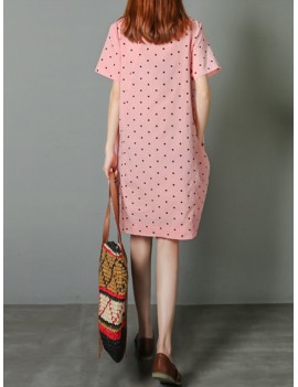 Loose Polka Dot Print Pockets Short Sleeve Vintage Dresses