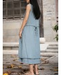 Sleeveless Pure Color Drawstring Layered Vintage Dresses