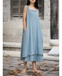 Sleeveless Pure Color Drawstring Layered Vintage Dresses