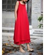 Sleeveless Pure Color Drawstring Layered Vintage Dresses