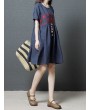 Short Sleeve Loose Embroidered O-neck Vintage Dresses