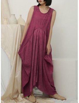 Irregular Sleeveless Solid Color Vintage Dress For Women