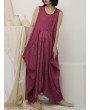 Irregular Sleeveless Solid Color Vintage Dress For Women