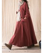 Vintage Casual Loose Pure Color Women Drawstring Dress