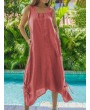 Vintage Solid Color Asymmetrical Hem Drawstring Dress