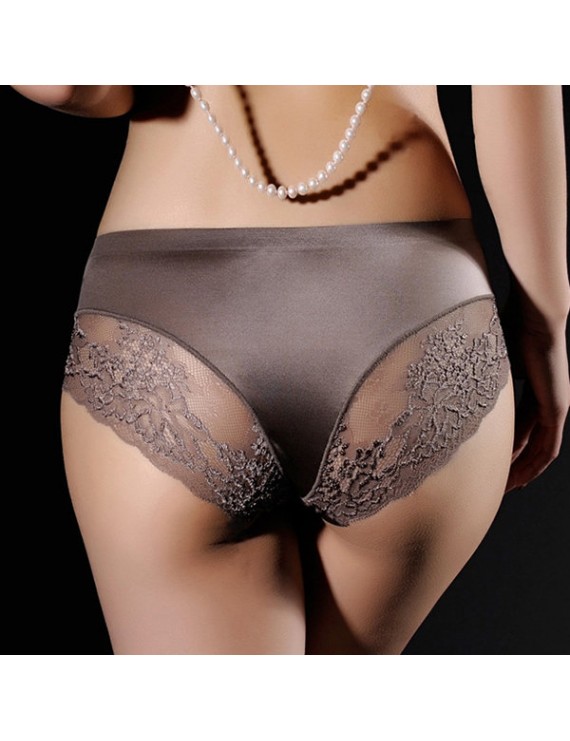 Sexy Hip Lifting Lace Back Seamfree Ice Silk Mid Waist Panties