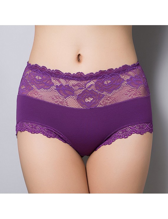 Cotton Lace-trim Hip Lifting Soft Mid Rise Panties