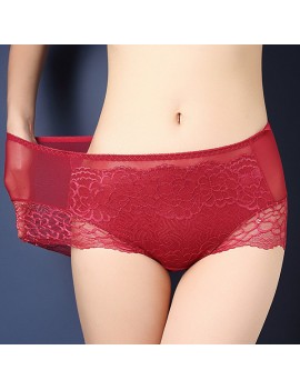 Lace Embroidered Breathable Seamfree Mid Waist Panties