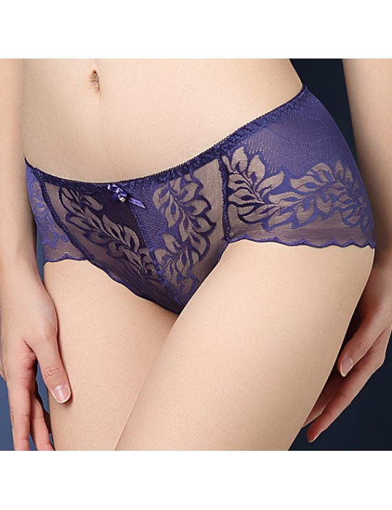 Embroidered Lace Breathable Hip Lifting Mid Waist Panties