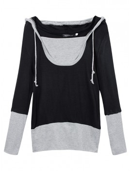 Two Piece Long Sleeve Hooded Women T-Shirt Sweatshirt