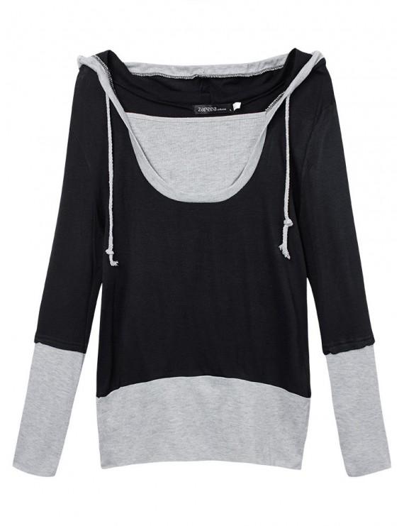 Two Piece Long Sleeve Hooded Women T-Shirt Sweatshirt