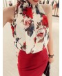 Floral Printed Halter Neck Sleeveless Chiffon T-shirt