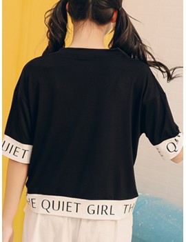 Comic Letters Printed Patchwork Short Sleeve T-shirt