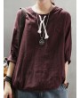 Casual Hoodies Pure Color 3/4 Sleeve O-neck Maxi Women T-shirt