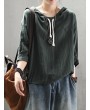 Casual Hoodies Pure Color 3/4 Sleeve O-neck Maxi Women T-shirt