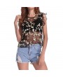 Sexy Floral Embroidered See-through O-neck Sleeveless Women T-shirt