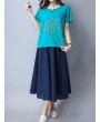 Casual Embroidered Frog Button Short Sleeve O-neck T-shirt For Women