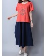 Casual Embroidered Frog Button Short Sleeve O-neck T-shirt For Women