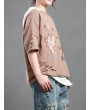 Cartoon Embroidery Print Short Sleeve Casual T-Shirt