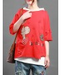 Cartoon Embroidery Print Short Sleeve Casual T-Shirt