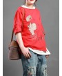 Cartoon Embroidery Print Short Sleeve Casual T-Shirt