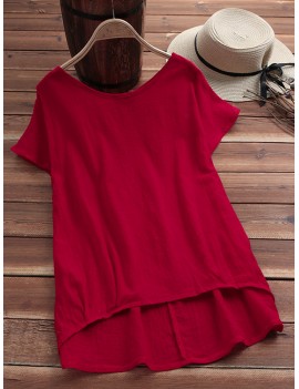 Solid Color Casual Round Neck Half Sleeve T-shirts For Women