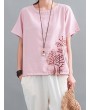 Vintage Embroidery Short Sleeve Summer T-Shirt