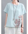 Vintage Embroidery Short Sleeve Summer T-Shirt