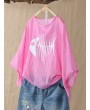 Casual Fish-bone Print 3/4 Sleeve Oversize T-Shirt