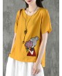 Cartoon Embroidered Irregular Short Sleeve O-neck T-shirts