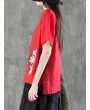 Cartoon Embroidered Irregular Short Sleeve O-neck T-shirts