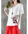 Cartoon Embroidered Irregular Short Sleeve O-neck T-shirts