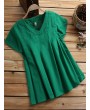 Solid Color Loose Pleated Short Sleeve O-neck Casual T-shirts