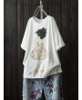 Cartoon Girl Print Embroidery Short Sleeve Casual Women T-shirt