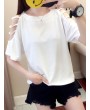 Solid Color Off The Shoulder Short Sleeve O-neck T-Shirts