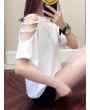 Solid Color Off The Shoulder Short Sleeve O-neck T-Shirts