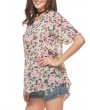 Casual Floral Print Pleated Short Sleeve O-neck Women T-shirt