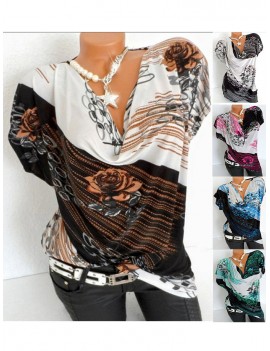 Printed Cowl Neck Short Bat-wing Sleeve T-Shirts