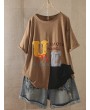 Casual Patch Letters Embroidery Short Sleeve Overhead T-Shirt