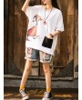 Casual Print Cartoon Patch Half Sleeve T-Shirt For Women