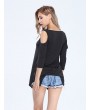 Women Short Sleeve O Neck High Low Sexy Off Shoulder T-Shirt