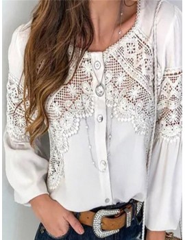 Elegant Lace Stitching Patchwork Puff Sleeve Women Blouse