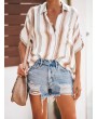 Bohemian Striped Print Button Short Sleeve Casual Blouse