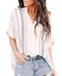 Bohemian Striped Print Button Short Sleeve Casual Blouse